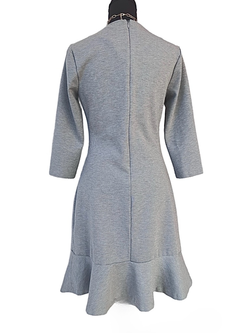 BANANA REPUBLIC ~ Heather Gray Ruffle-Hem 3/4 Length Sleeve Dress - Picture 7 of 10